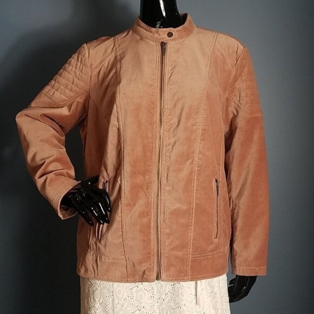 Westport Tan Suede Jacket Quilted Shoulder Zip Closure Size 1X